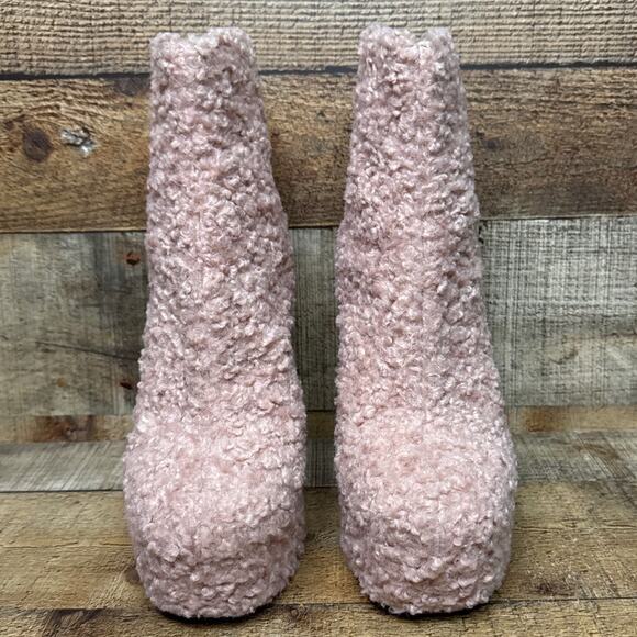 Shellys London High Heel Platform Boots Light Pink Sherpa Wool Effect Size 9 - Picture 3 of 13